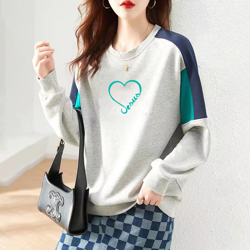 Splicing Against Color Hoodie Women 2023 Spring And Autumn New Foreign Air Age Reduction Shirt Spring And Autumn Loose Wear Bottom Shirt Tide Specification drawing