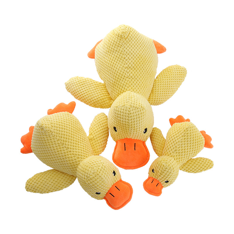 Amazon's best-selling pet toy, a realistic yellow quack duck plush toy that makes sounds and barks, is a durable and teething dog toy Item Picture