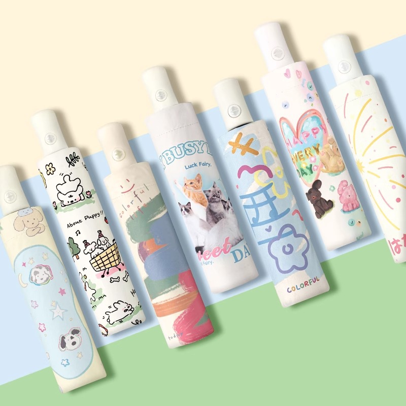 晴雨两用自动伞清新折叠女高级感太阳伞防晒防紫外线小巧黑胶遮阳图