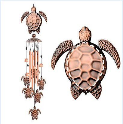 Electroplated Brass Metal Pipe Bells Wind Chimes Hanging Decoration Three-Dimensional Turtle Balcony Courtyard Retro Cross-Border Amazon