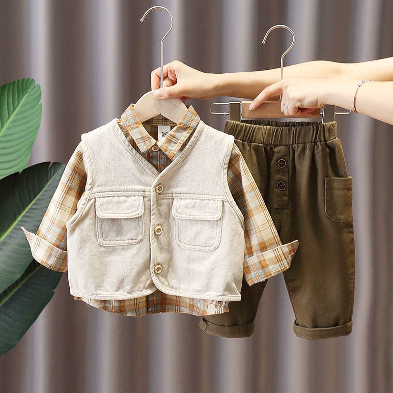 Autumn Children's Set, Boys' autumn Set, new Spring and autumn children's denim vest, cool three-piece set for infants and toddlers details Picture