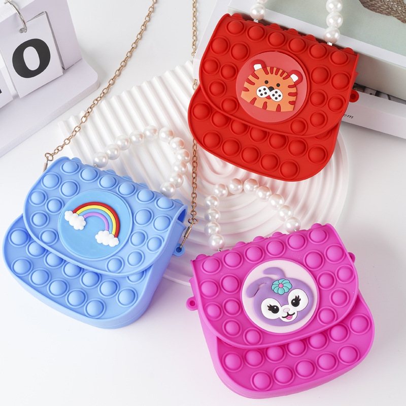 New mini chain bag, fashionable silicone crossbody bag, Korean-style pearl small bag, children's loose change handbag, rat-killing pioneer bag, press bubble silicone coin purse Specification image
