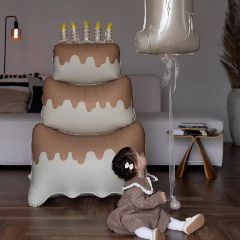 Birthday cake cartoon aluminum film three-dimensional balloon decoration for boys and girls birthday atmosphere props, photo decoration supplies details Picture