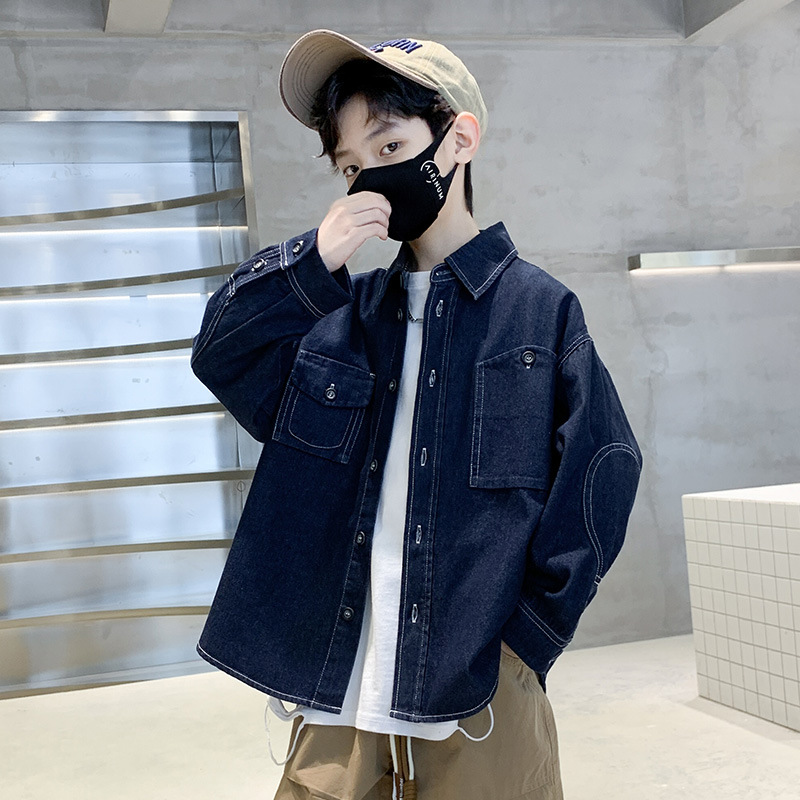 Spring Denim Shirt For Boys Spring Denim Shirt For Kids Middle Boys Long Sleeve Shirt For Boys Thin Denim Coat details Picture