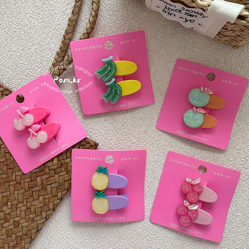New Korean-style cartoon fruit sequin hair clips, girl side clips, children's sweet broken hair bangs clips, cute hair accessories