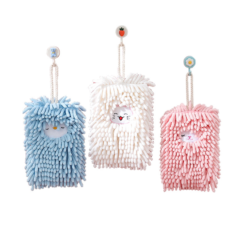 Chenille Hanging Thickened Strong Absorbent Quick Drying Cartoon Expression Hand Towel Kitchen Rag Lovely Rag Nordic Application Scenario