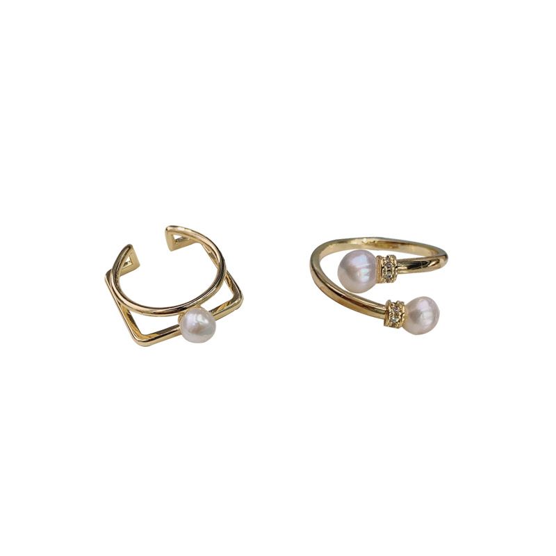 14k gold-plated copper with real gold freshwater pearl open ring diy accessory, amber open ring new style Item Picture