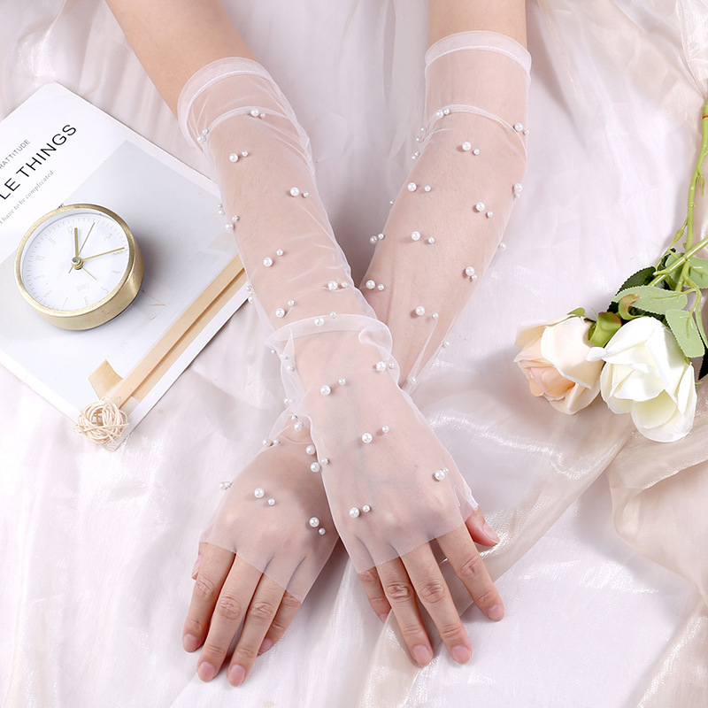 Manufacturer's ladies' etiquette, wedding dress, photo shoot, dinner party, dance gloves, organza wedding sleeve, half finger wholesale, 47cm