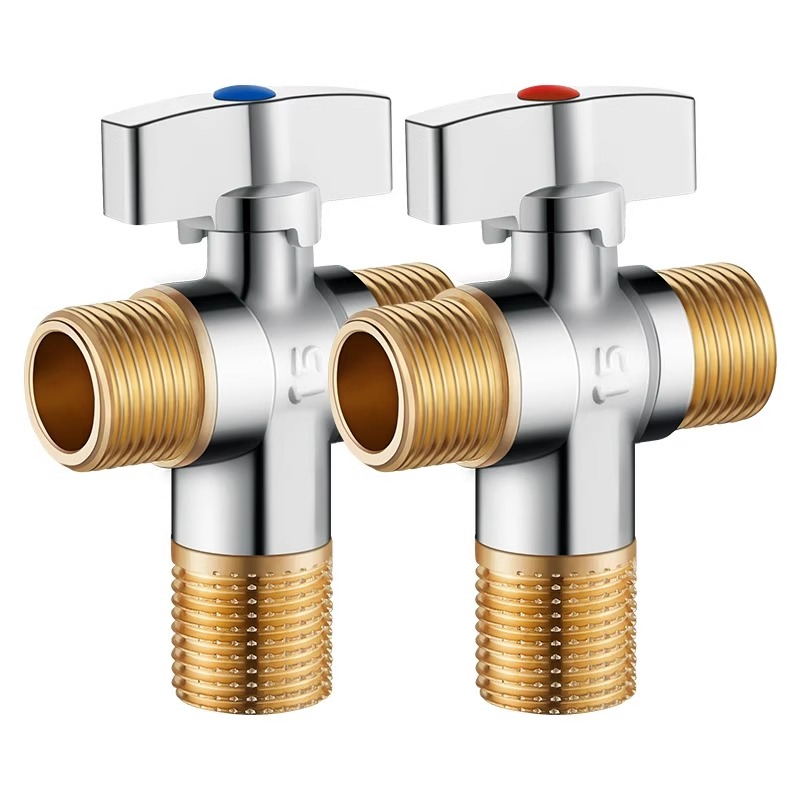 All-copper ball valve, one inlet and two outlets, high-flow triangular valve, gas water heater distributor switch, extended double outlet Item Picture