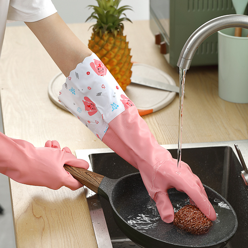 Household Dishwashing Gloves Plus Fleece Thickened Waterproof Rubber Kitchen Cleaning Laundry Latex Household Plus Long Durable Application Scenario
