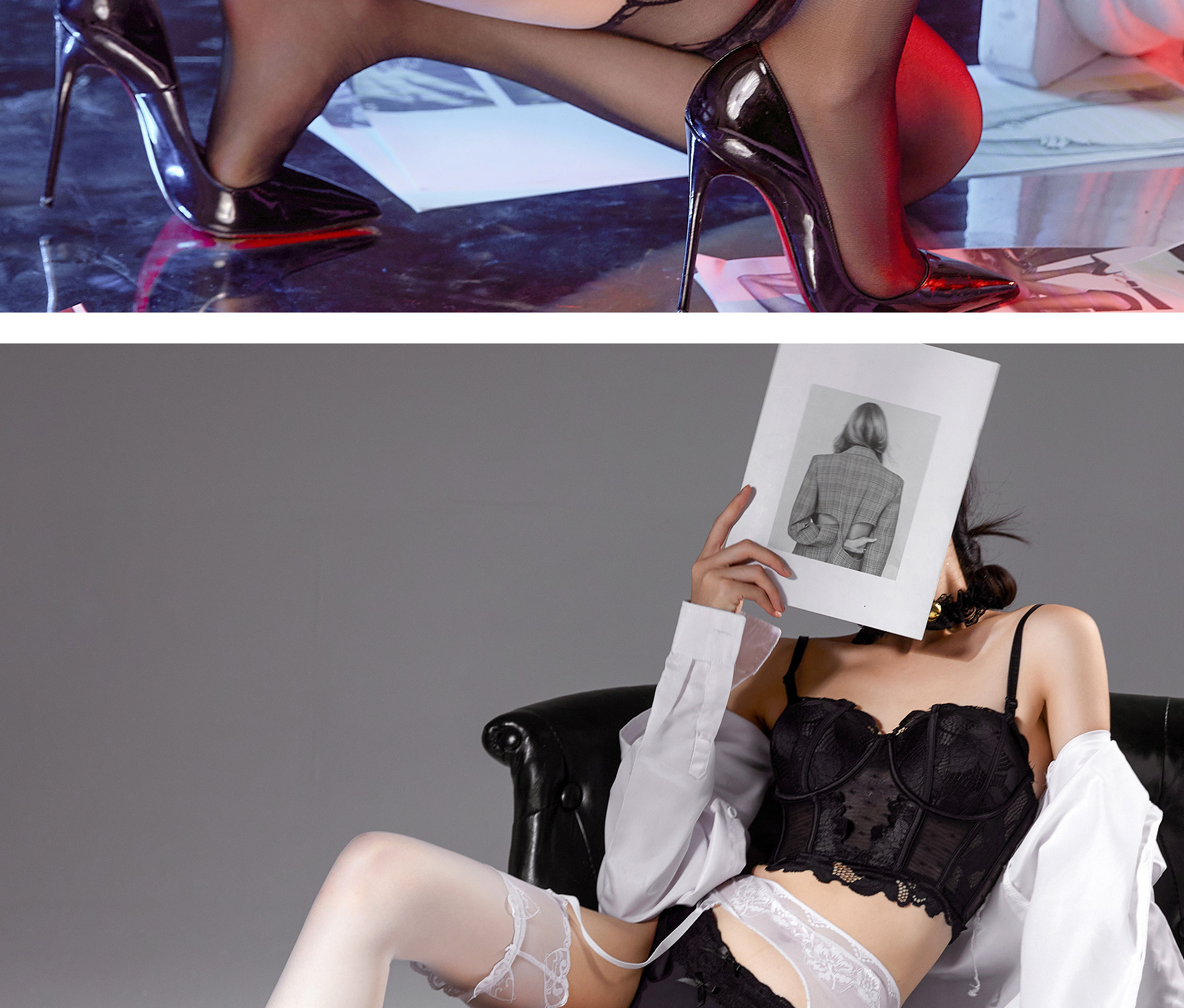 跨境新款性感情趣蕾丝花边纯欲爱心吊带黑丝过膝激情情趣丝袜女详情12