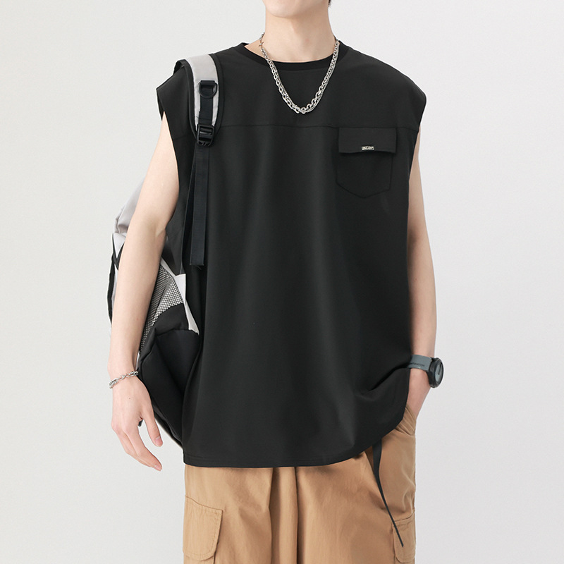 Summer solid-color vest for men 2023 new style loose casual waistcoat, thin ice silk sleeveless T-shirt for men details Picture