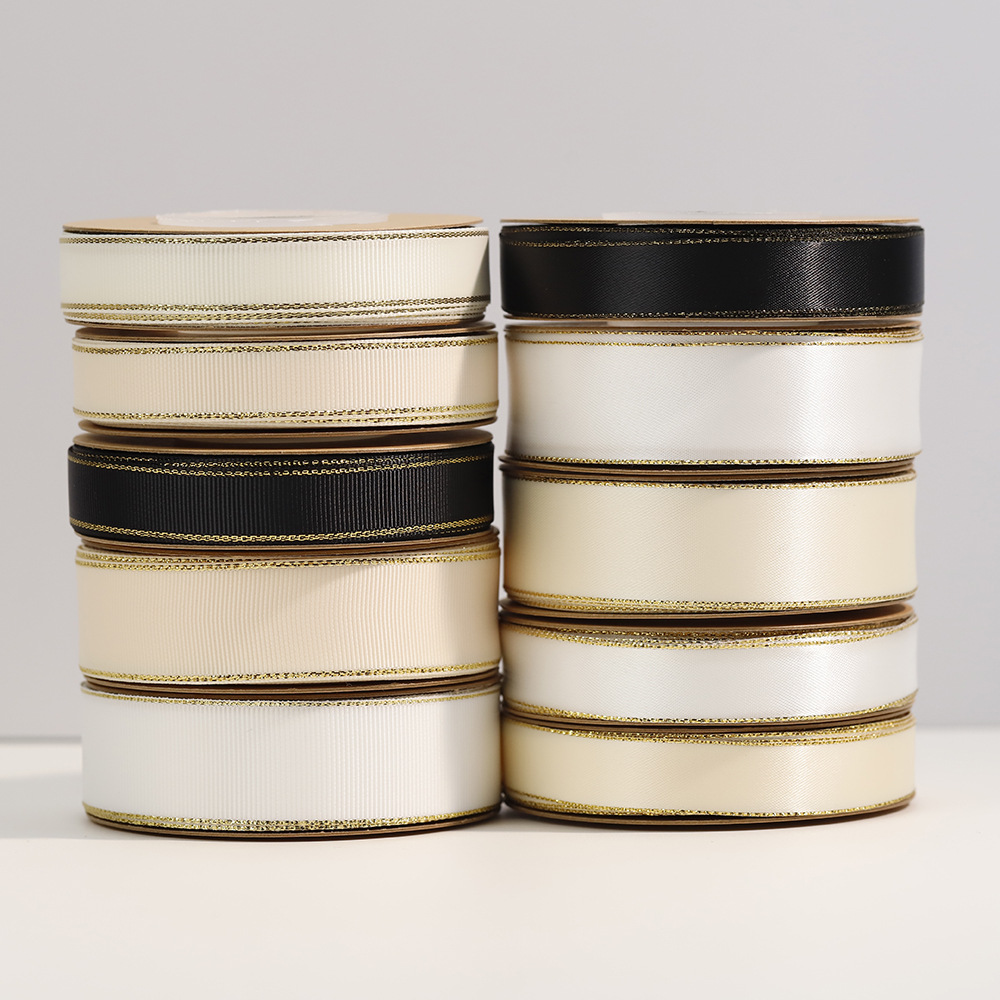 Double gold-edge ribbons can be printed with gold or silver foil stamping for various gift boxes, gift packaging, and bow decoration. Samples can be sent pic 14