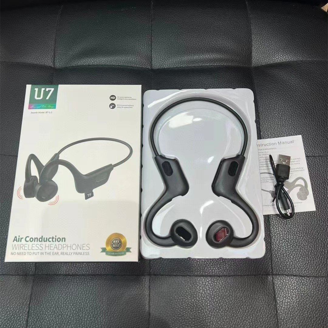 New U7 air conduction Bluetooth headphones, non-in-ear with digital display sports neckband wireless Bluetooth headphones, factory wholesale