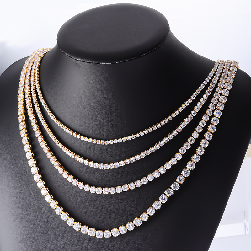 Kashi Cuban Chain, European and American hip-hop necklace, women's personality, full zirconium fashion trend, copper inlaid zircon jewelry wholesale Specification image