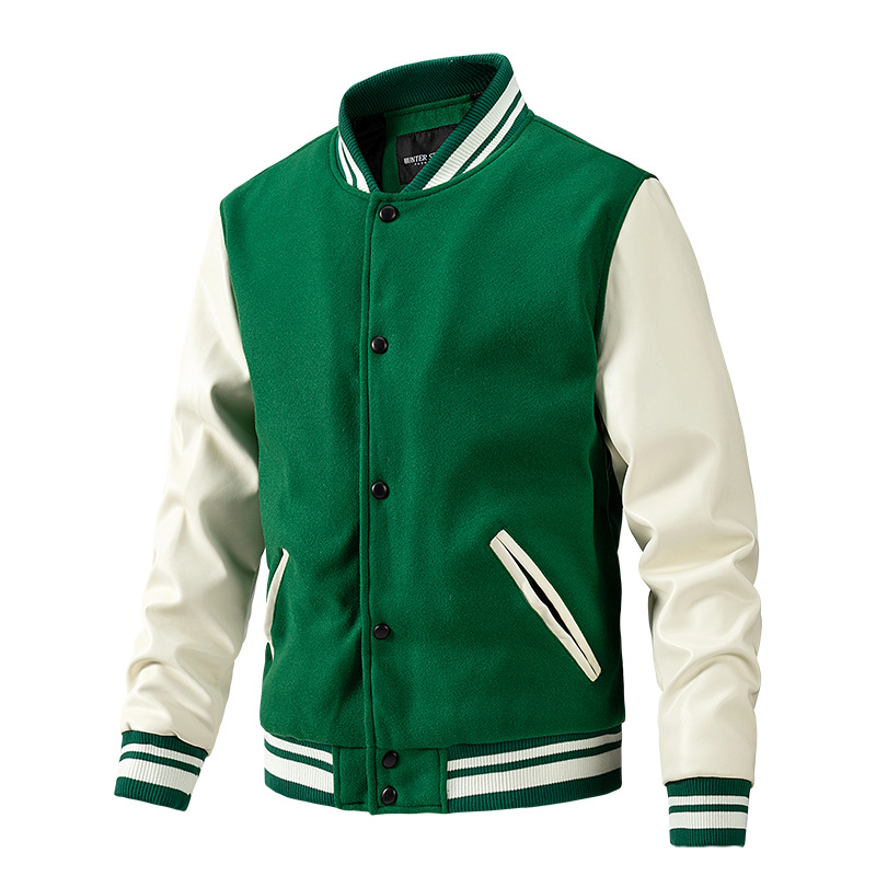 Cross-border jacket for men, autumn and winter fashion American baseball jacket for men, woolen pu sleeve men's coat, casual foreign trade men's clothing Application Scenario