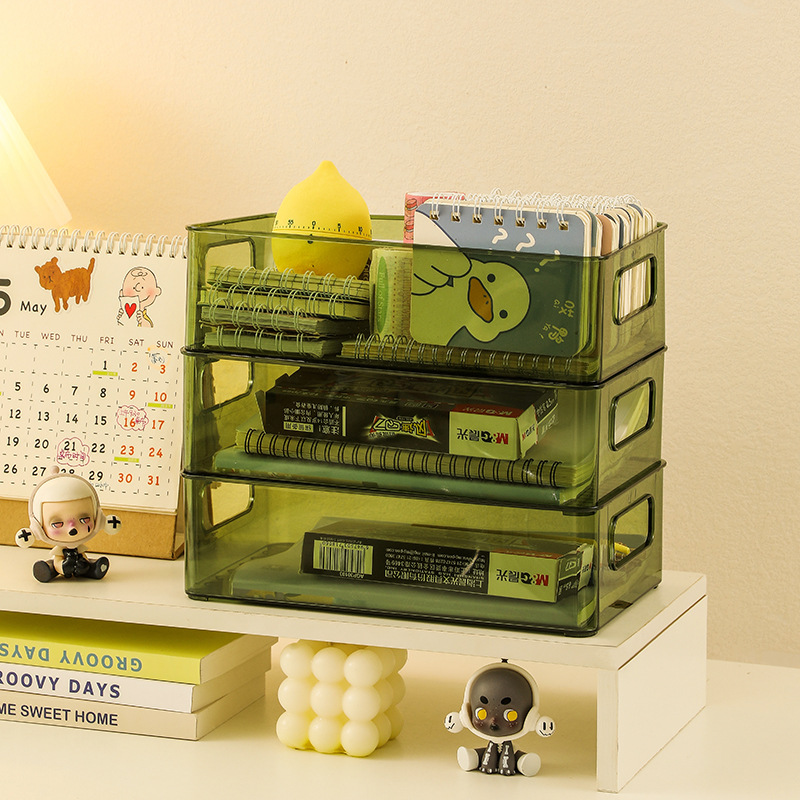 Desktop storage box, plastic acrylic shelf, cosmetic storage basket, transparent and stackable box, drawer organization details Picture