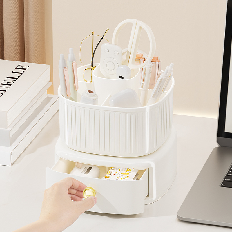 Light Luxury Home Desktop High Appearance Horizontal Pen Holder Office Advanced Sense Large Capacity Rotating Plastic Stationery Storage Box details Picture