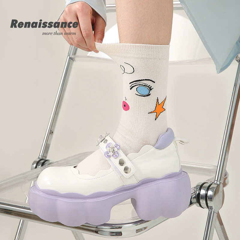 Renaissance Original Women's Socks Vintage Striped Mid-Tube Socks Hipster Socks Cotton Simple Ins Trend Brand Boneless Socks Woman ❤ Item Picture