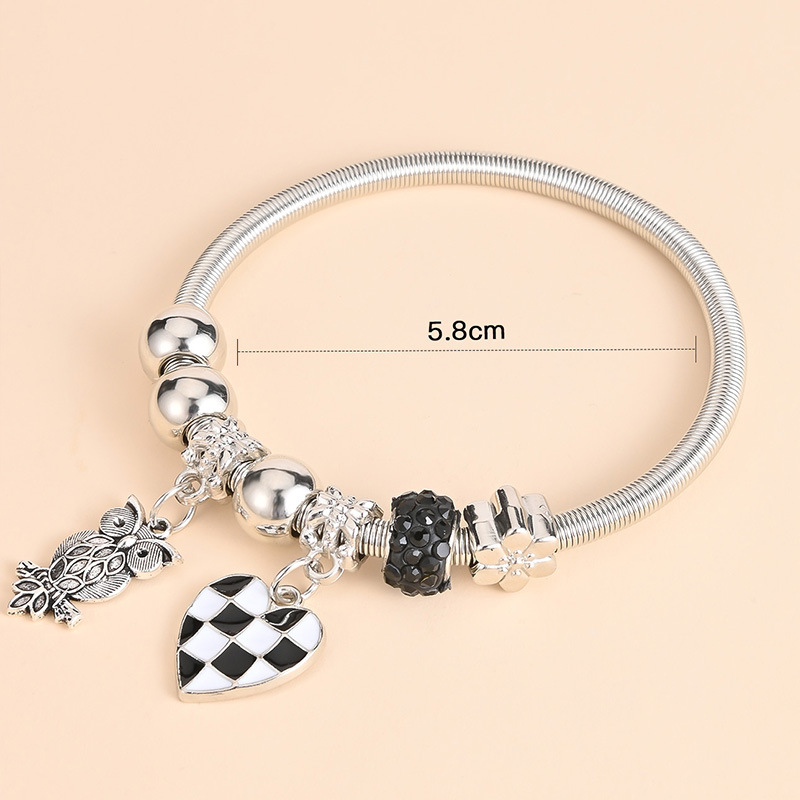 Bin Li Bl001 Europe And The United States Diamond Love Animal Owl Black And White Grid Spring Bracelet Female Crystal Small Fresh Bracelet Item Picture