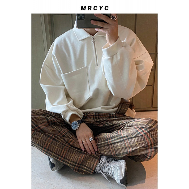 Lapel hoodie, men's polo shirt, spring and autumn Korean men's loose long-sleeved top, ins trendy brand coat Item Picture