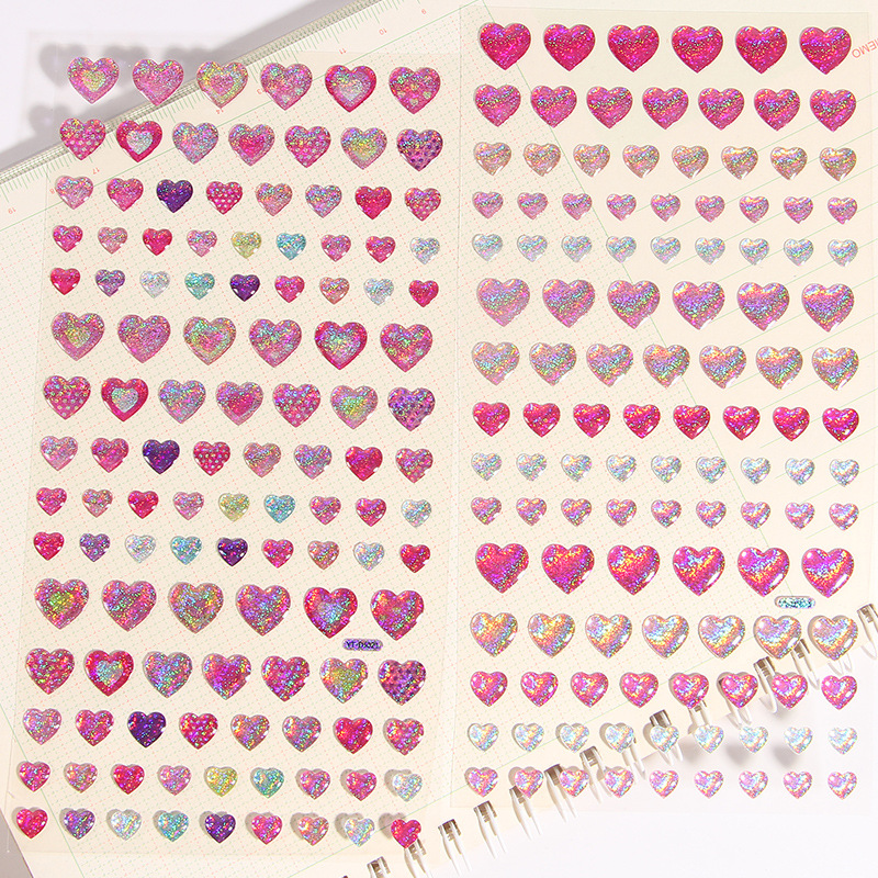 Colorful heart-shaped, shiny and transparent crystal resin stickers are pasted on children's and girls' eyebrows and ears for decoration details Picture