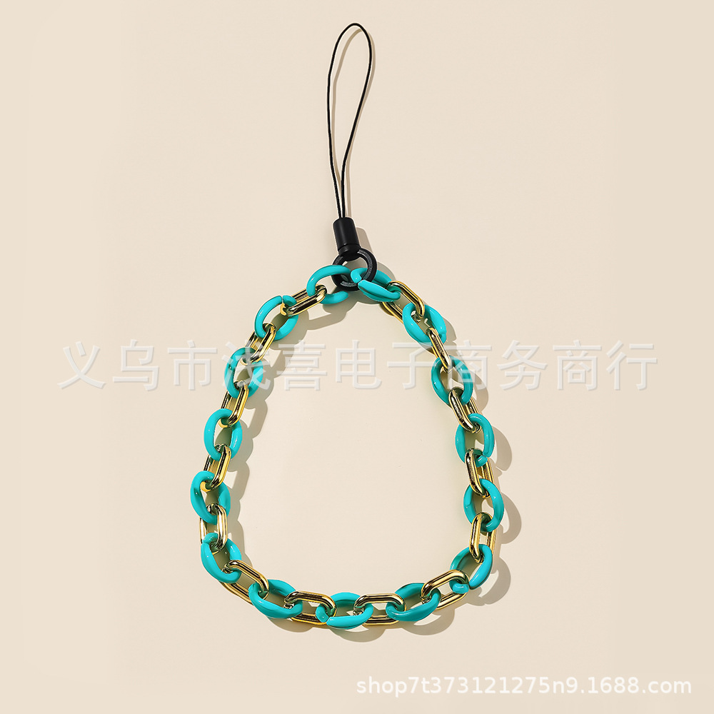 Europa y américa ins color cadena del teléfono cadena de acrílico caso del teléfono colgante enchapado anillo de muñeca hebilla cordón del teléfono para mujeres Item Picture