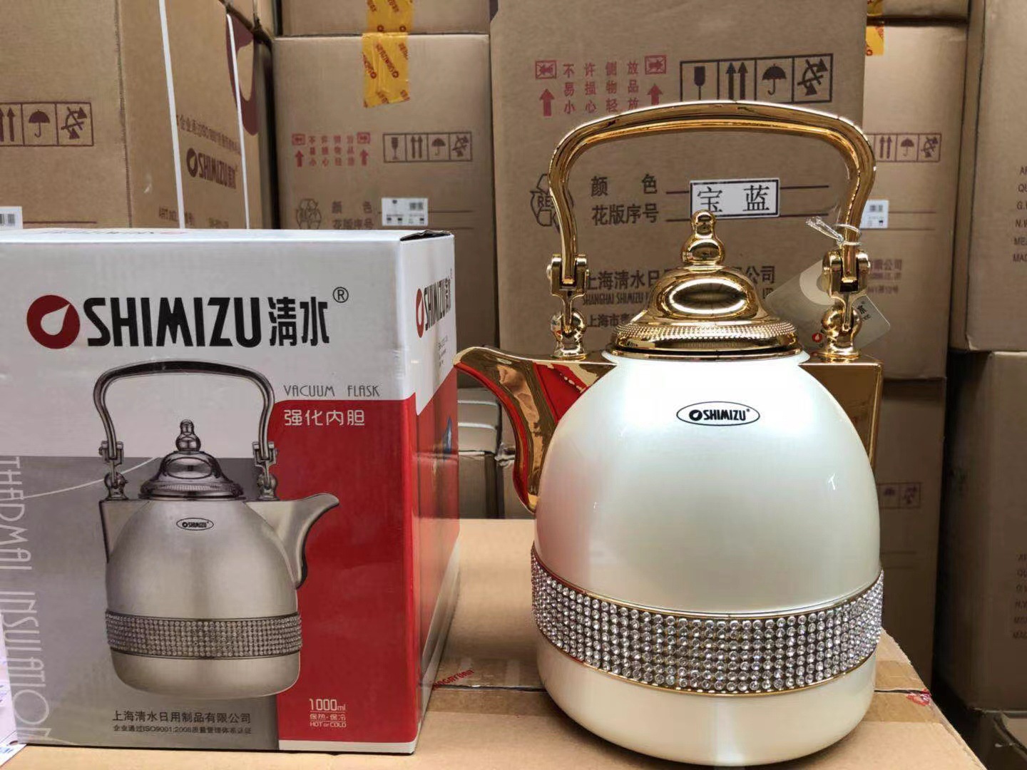 SHIMIZU清水 家用欧式保温壶 时尚高端暖壶玻璃内胆热水瓶  