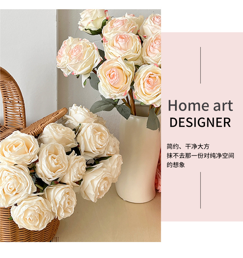 烤边玫瑰仿真花绢花玫瑰手捧花束家居客厅装饰假花婚礼堂摄影道具详情8