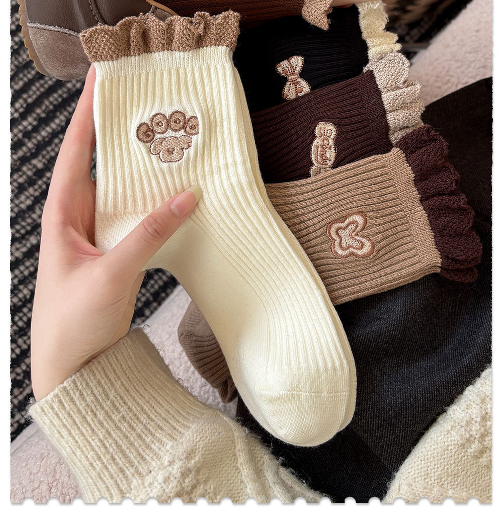 Calcetines stand one piece reemplazo de cabello calcetines de color a color primavera/otoño cachorros dulces encaje heap heap calcetines de mujer estilo japonés ins viento calcetines de mujer one piece reemplazo de cabello pic 7