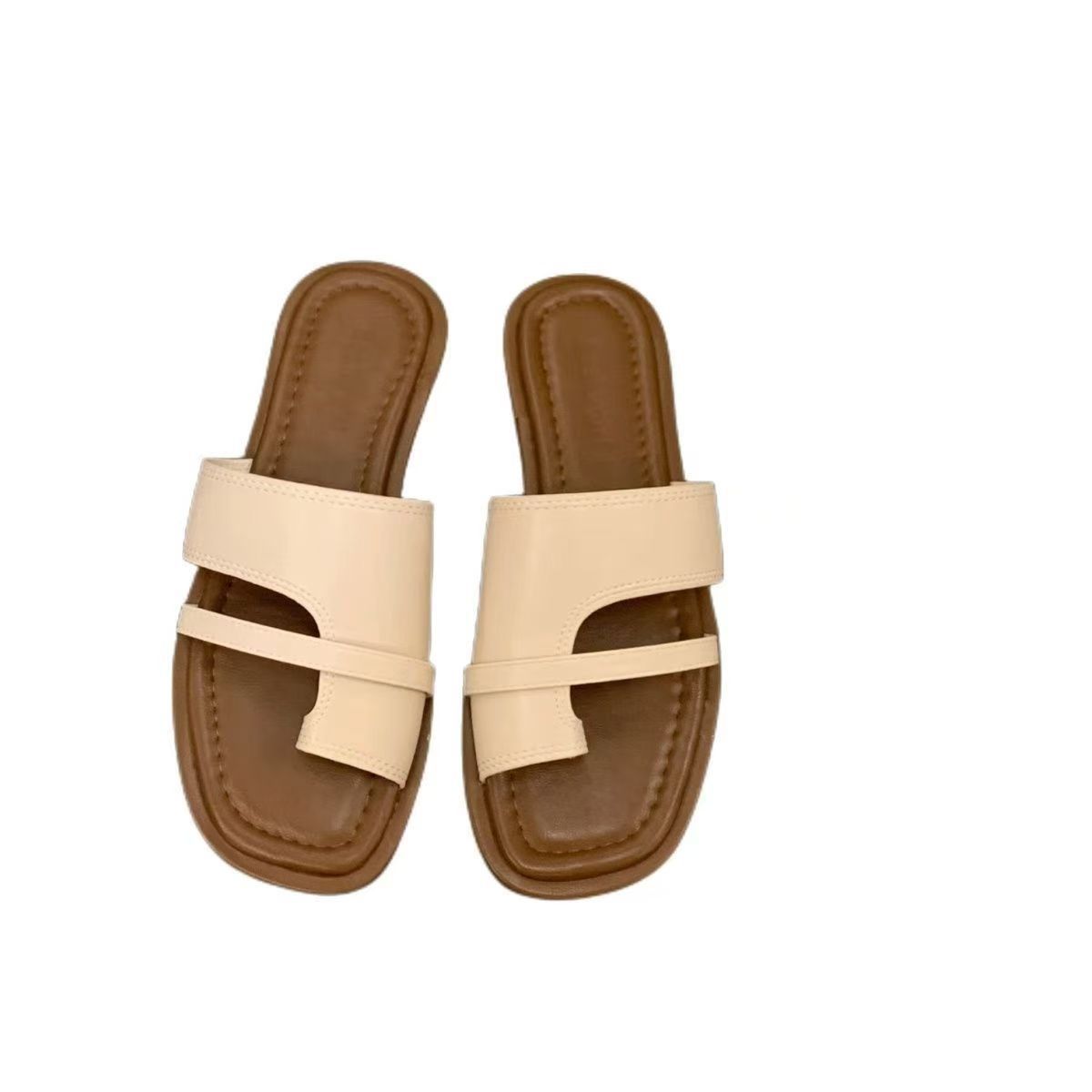 Simple style toe-heeled outerwear slippers for women 2026 new summer Korean retro vacation, one-foot Roman sandals Item Picture