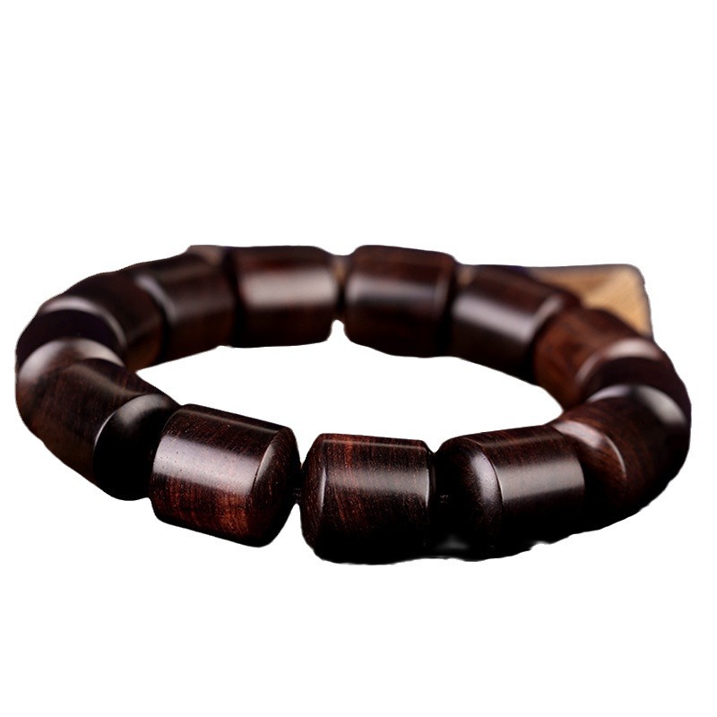 Hainan yellow rosewood bucket bead bracelet, purple oil pear bracelet, men's Buddhist prayer beads Item Picture