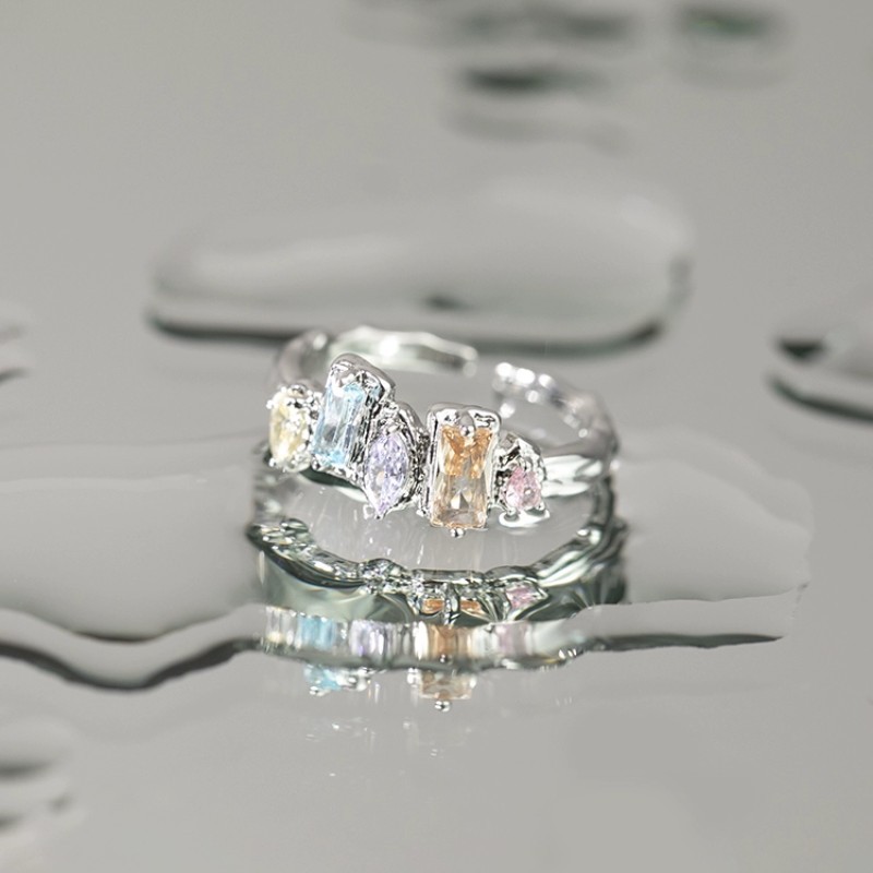 情绪构造 小众原创戒指女冷淡风高级彩色锆石设计感个性食指时尚