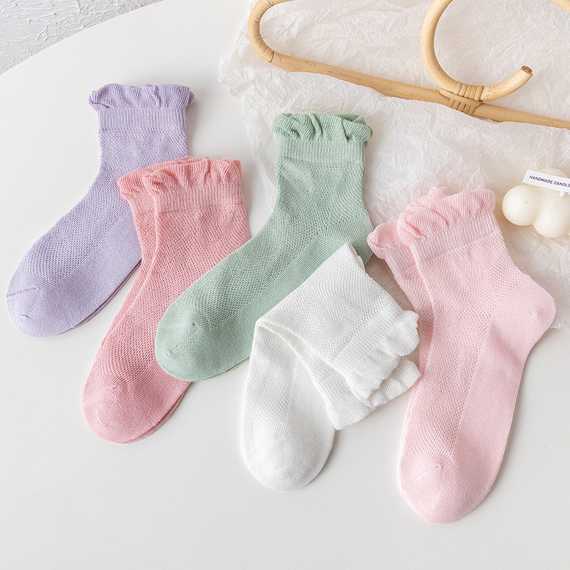 Socks stall a generation of children's socks female lovely bubble edge princess socks summer breathable mesh solid color cotton socks female baby tube socks details Picture