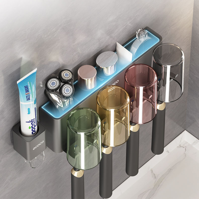 Home wall hanging mouthwash cup set Advanced sense ins perforation-free family of four toothbrush cup shelf storage rack Specification drawing