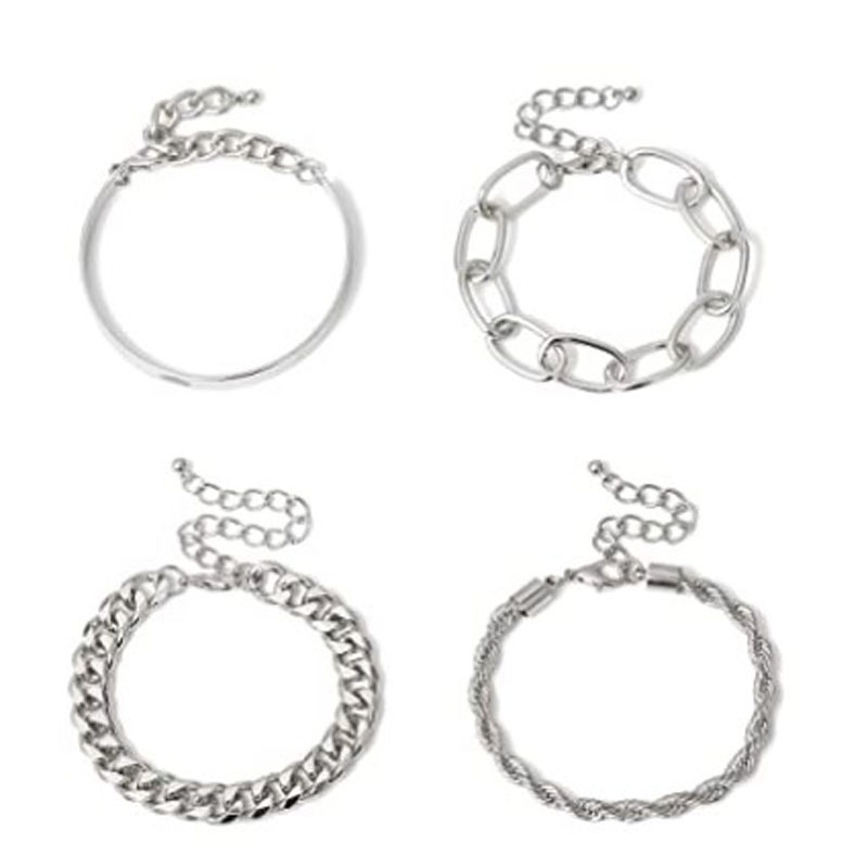 سوارات من 4 أزواج من سوارات الهيب هوب كوبية، سوارات ذهبية، وقطع من المجوهرات اليدوية Item Picture