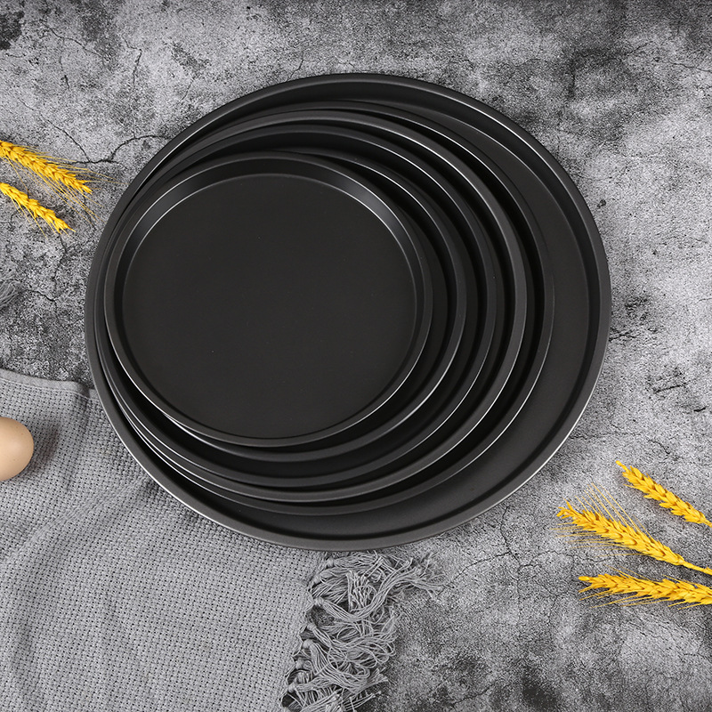 Non-Stick Baking Sheet Pizza Pan Black Carbon Steel Baking Sheet Pizza Mold Baking Tools Household Commercial Round Tray Specification drawing