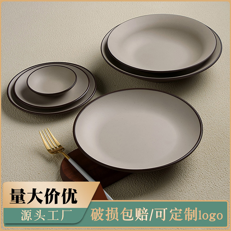 Imitation porcelain tableware, plastic round plates, hotel and restaurant dish plates, rice bowl plates, flat plates, commercial melamine round bone plates details Picture