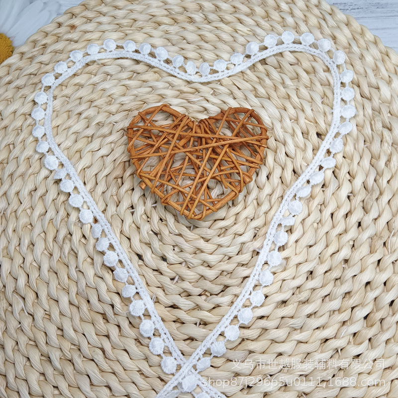 Best-selling single-sided small ball cotton thread lace, one bean, one lentil lace scarf, bag, small ball children's clothing, milk thread details Picture