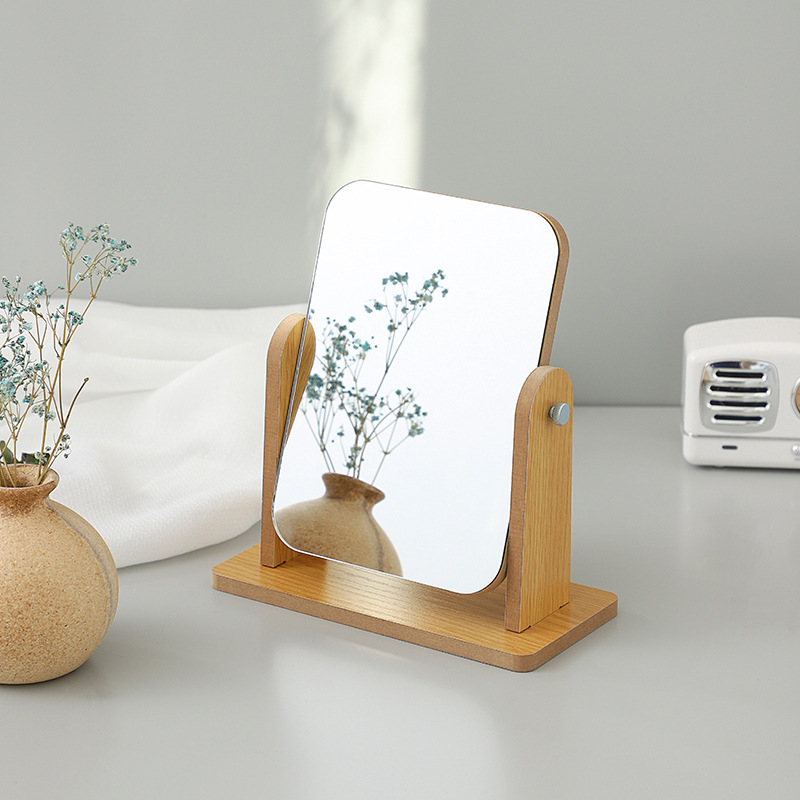 2926 Simple wooden makeup mirror, rotating desk makeup mirror, desktop student dormitory folding dressing mirror, portable