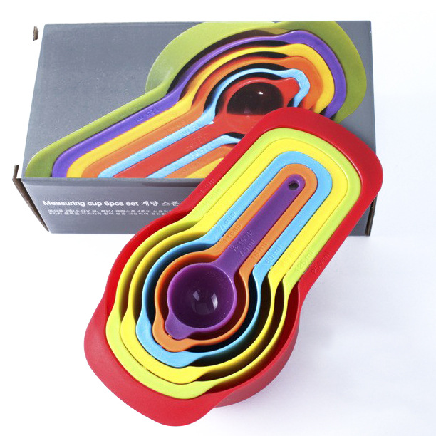 Color box manufacturers wholesale DIY color plastic measuring spoon with scale 6-piece measuring spoon measuring cup baking tools full figure