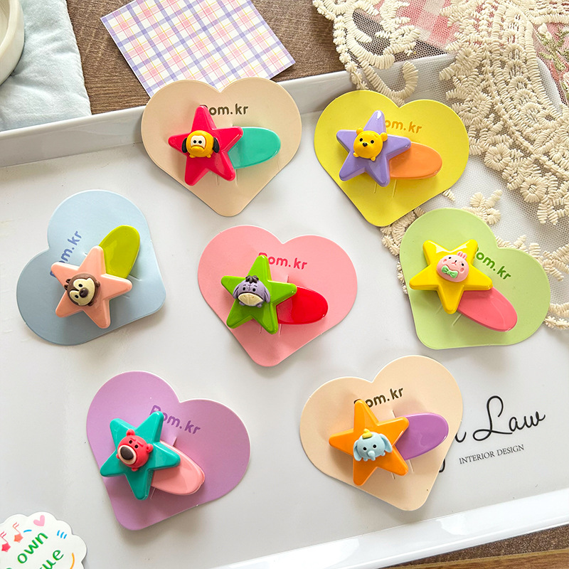 New cartoon cute bear creative five-pointed star duckbill clip, bangs clip, bb clip, children's versatile hair accessory that won't damage hair