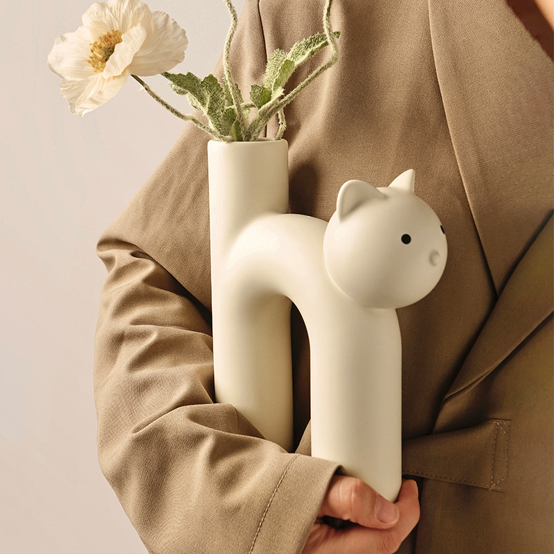 Creative Korean Ins-style cute tube-shaped cat vases, living room home table decorations, wholesale for export, Golden Castle vases details Picture
