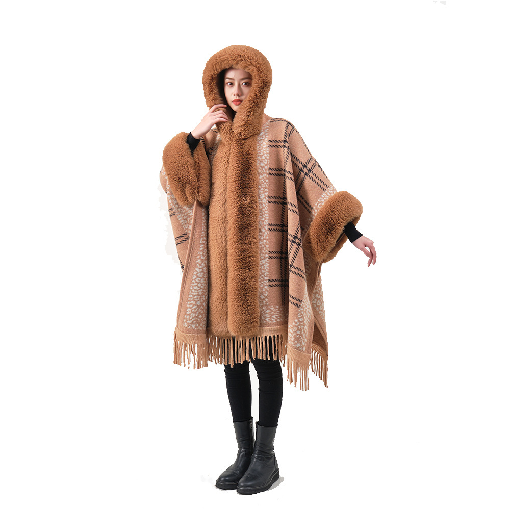 Brown Popular Cape Cape Plus Velvet Trend Fashion High-End Cape Manufacturers Direct Sales 44 details Picture