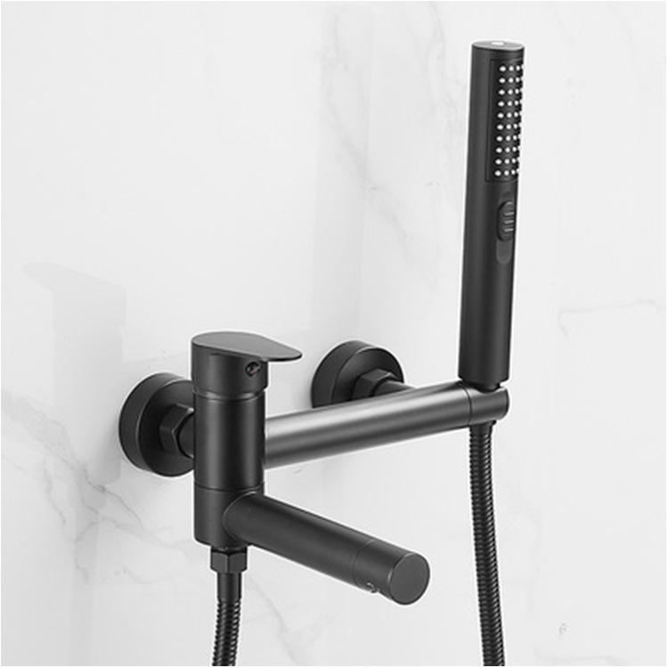 In-Wall Bathtub Faucet Hot And Cold Shower Faucet Shower Head Mixed Valve Switch Simple Set Black Bathroom Brass