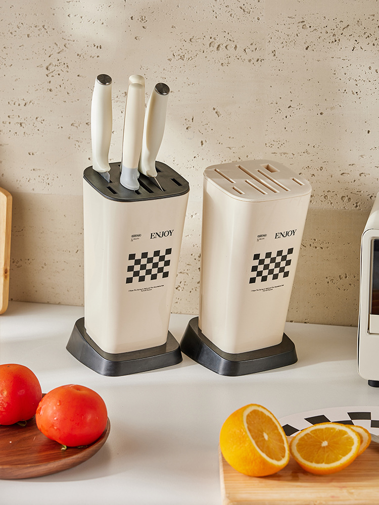 Creamy InS-style knife rack for home kitchen, large-capacity kitchen knife storage rack, high appearance level plastic knife storage rack