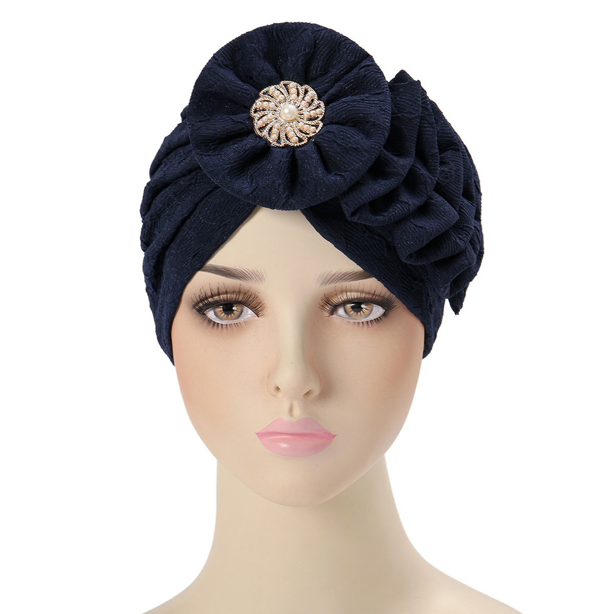 New European and American fashion four-season multi-color flower alloy accessories, wrinkled long strip single-sided flower headscarf hat details Picture