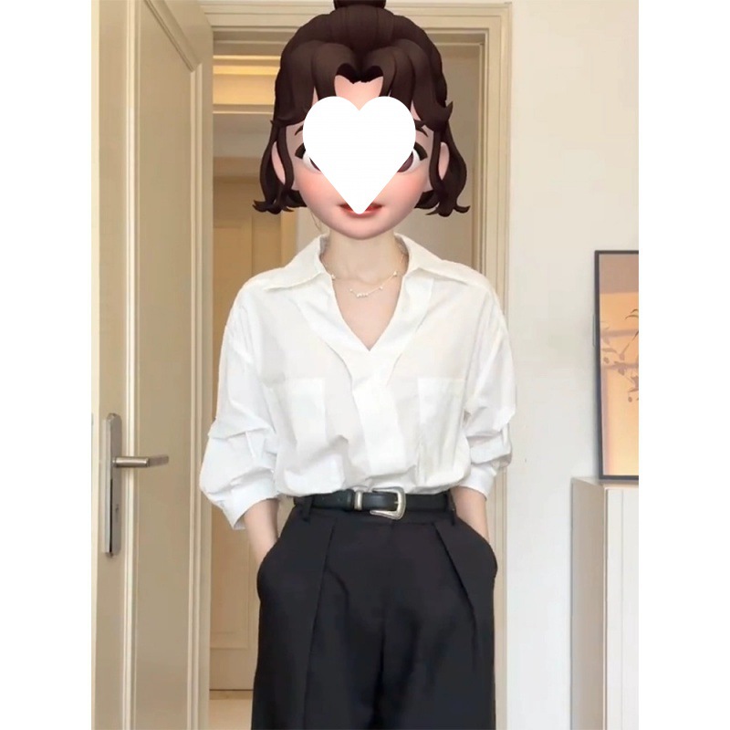 法式短袖V领白衬衫女夏季新款高级感面试通勤职业上衣七分袖洋气1