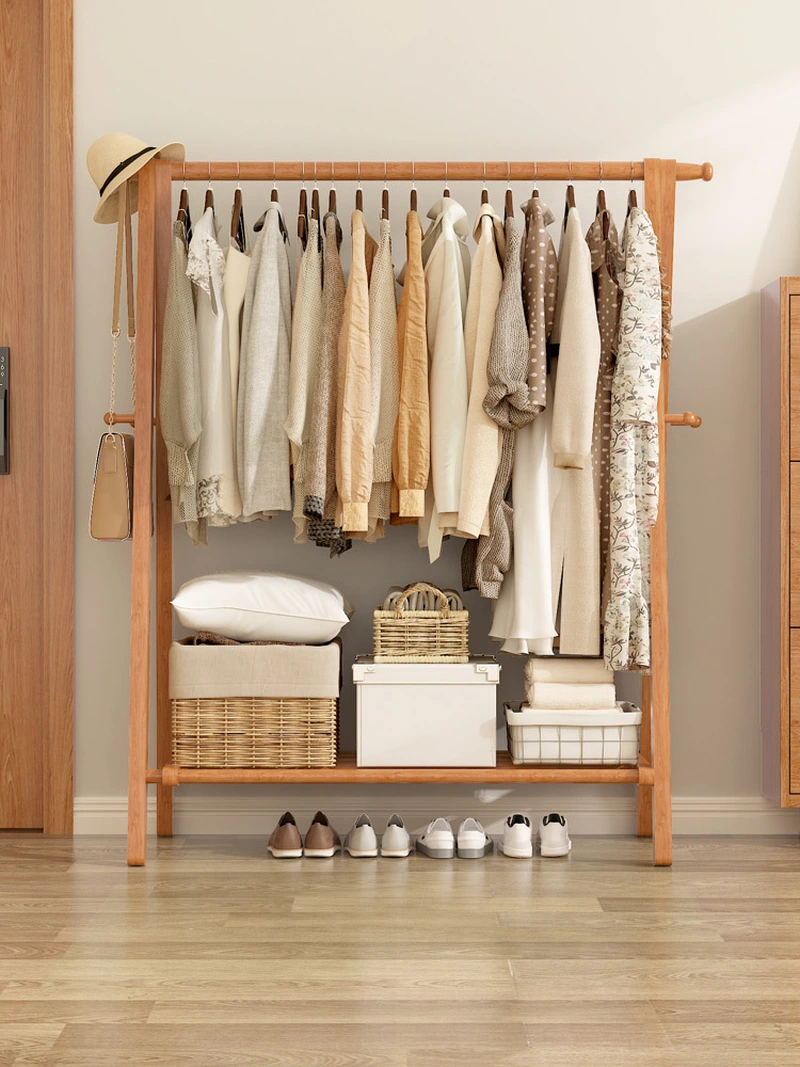 Coat And Hat Rack Solid Wood Hangers Cherry Wood Color Floor To Floor Bedroom Folding Drying Hangers Home Hangers To Put Clothes