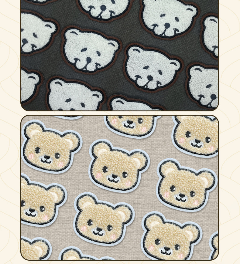 Customized embroidered fabric stickers, cartoon bear head towel embroidery, self-adhesive sewn clothes patch stickers, cute bear embroidery stickers pic 13
